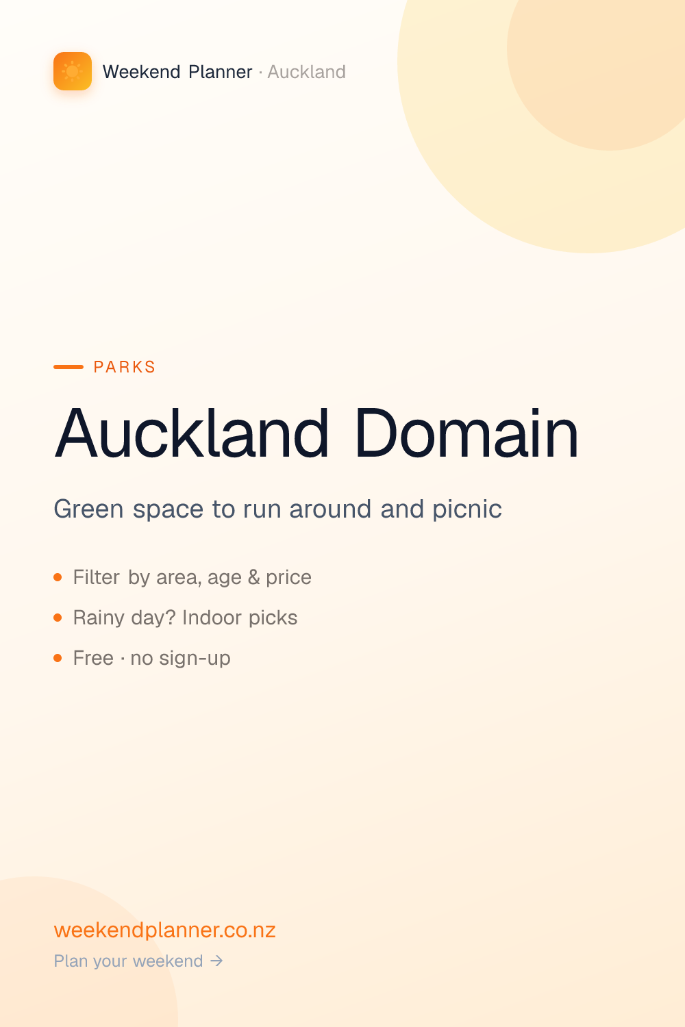 Auckland Domain — Central Auckland. Fresh-air roaming with blossoms nearby and the gardens waking up. Free entry. Ages 0–10. Filter Auckland family spots by area, age and price. Free to browse, no sign-up. #aucklandwithkids #park #thingstodoauckland #nzfamilies